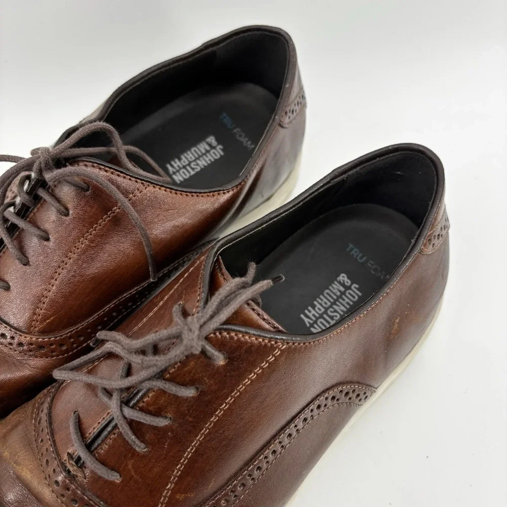 Johnston Murphy Brown Leather Dress Shoe‎ Trufoam Mens Size 10 M Oxford 20 6642